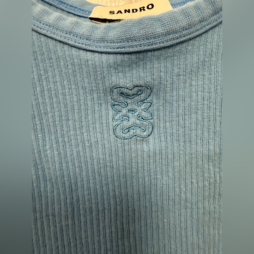 Sandro Blue Ribbed Tank Top With Logo Size Large Designer - Picture 3 of 7